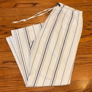 Striped Drawstring Men's Pants - White with Navy Stripes